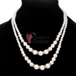 Colier  elegant AS31G Auriu cu perle din 2 siraguri